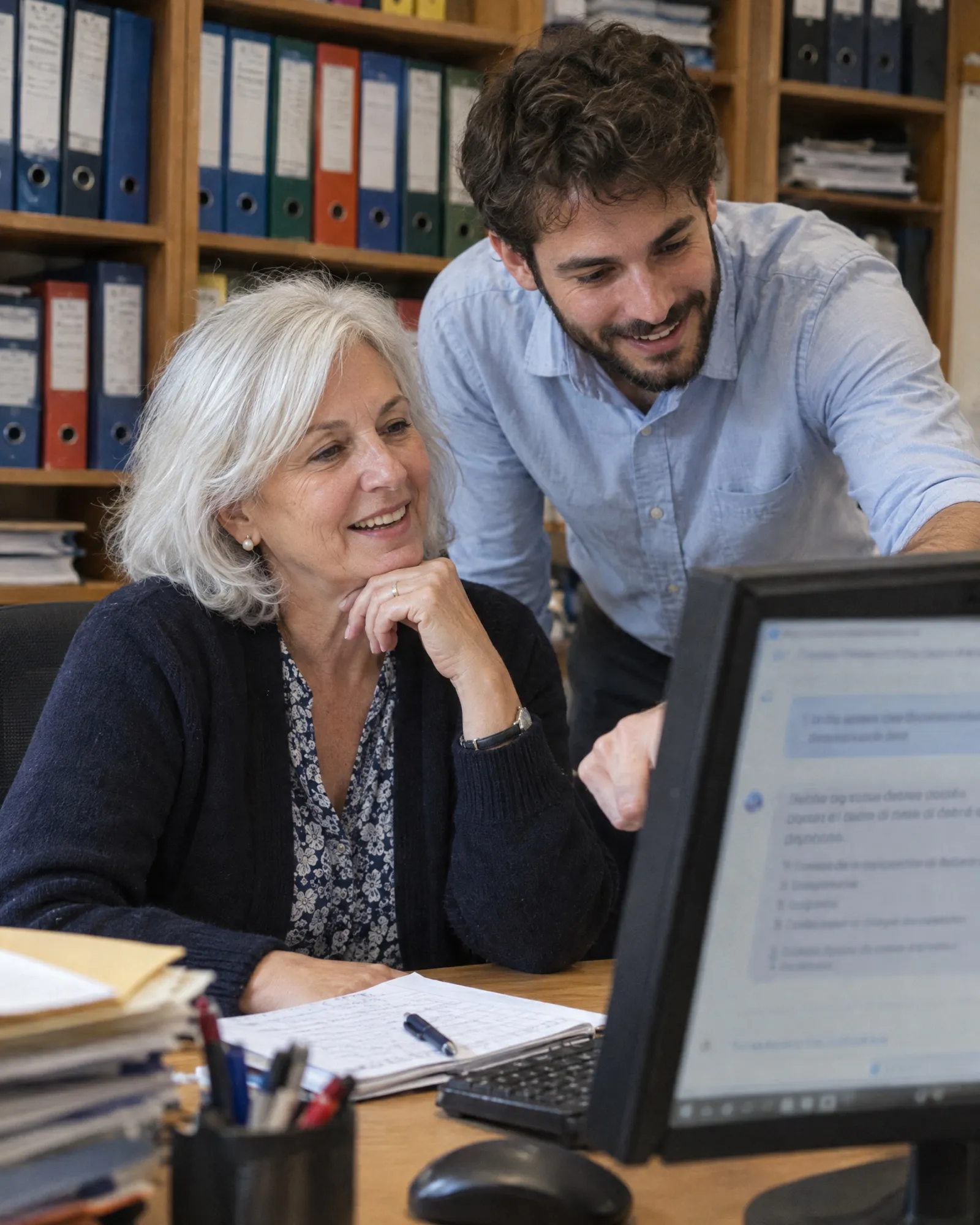 Mezza giornata di formazione in azienda, persone che provano l'assistente sui portatili