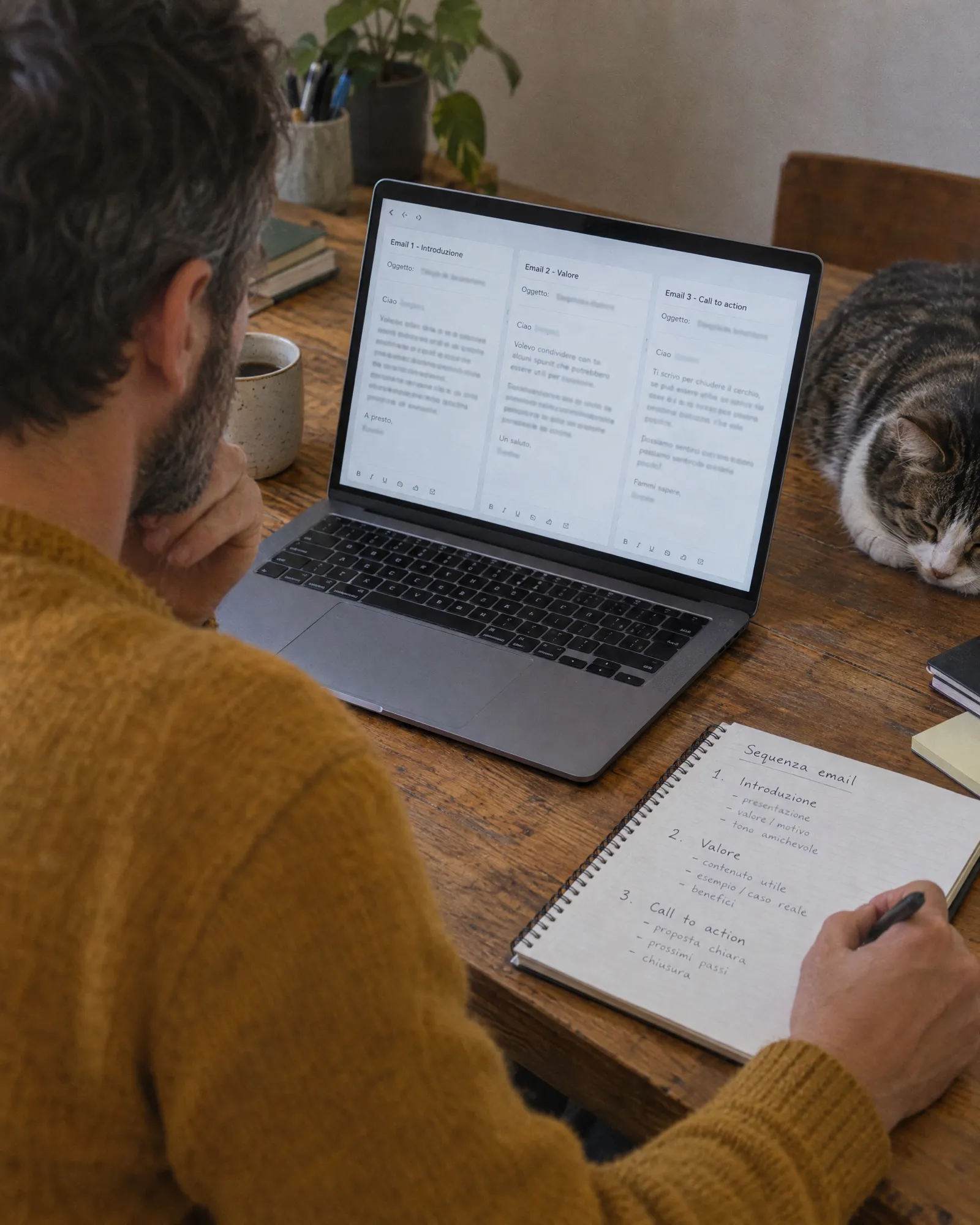 Sequenza di tre email scritta sul portatile