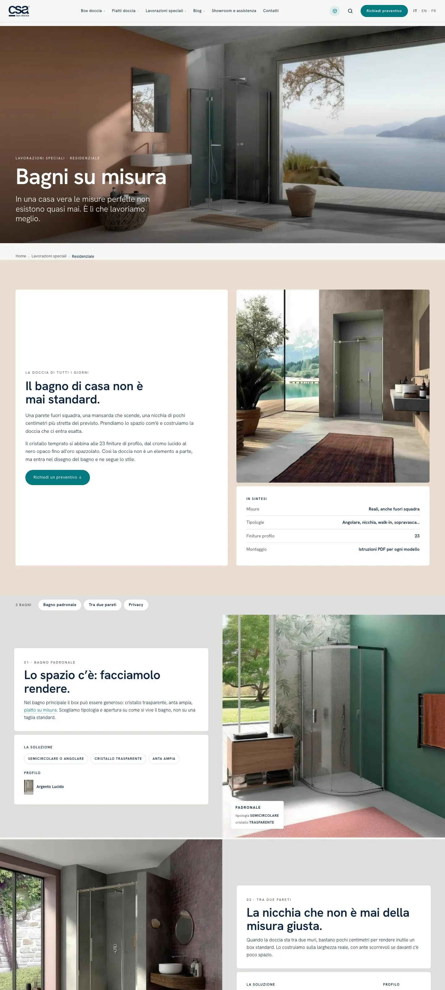 La pagina Bagni su misura del nuovo sito CSA