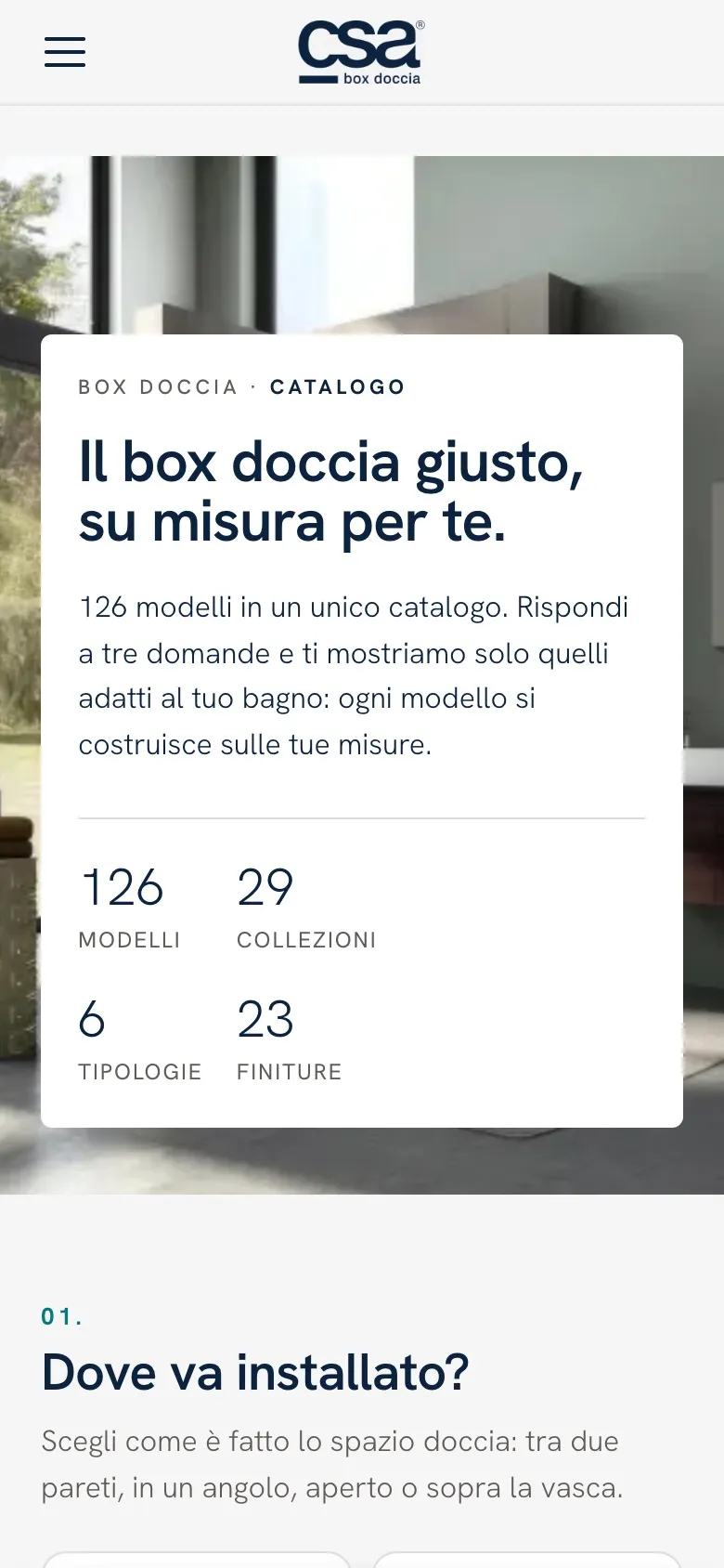 Il catalogo del nuovo sito CSA visto da telefono