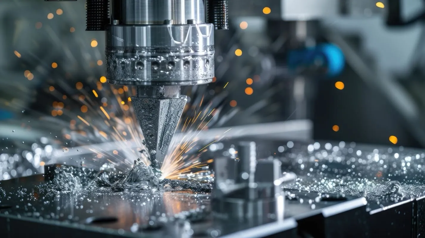 Fresatura con trucioli e scintille in un'officina meccanica