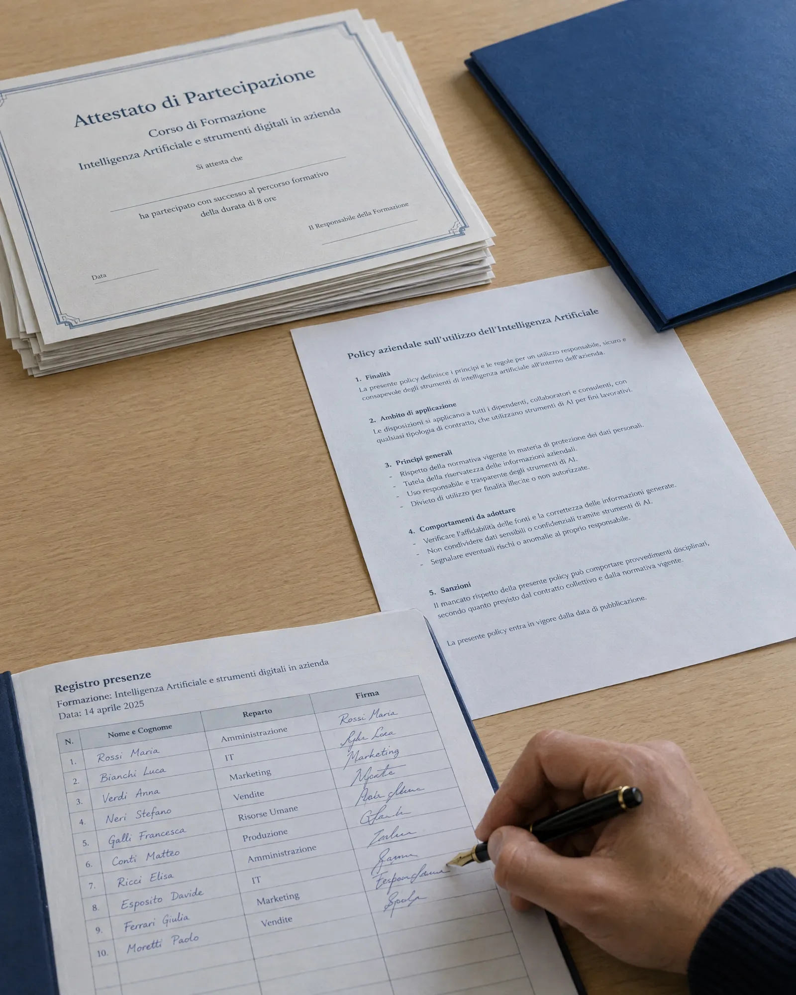 Attestati di partecipazione e regole d'uso interne sul tavolo