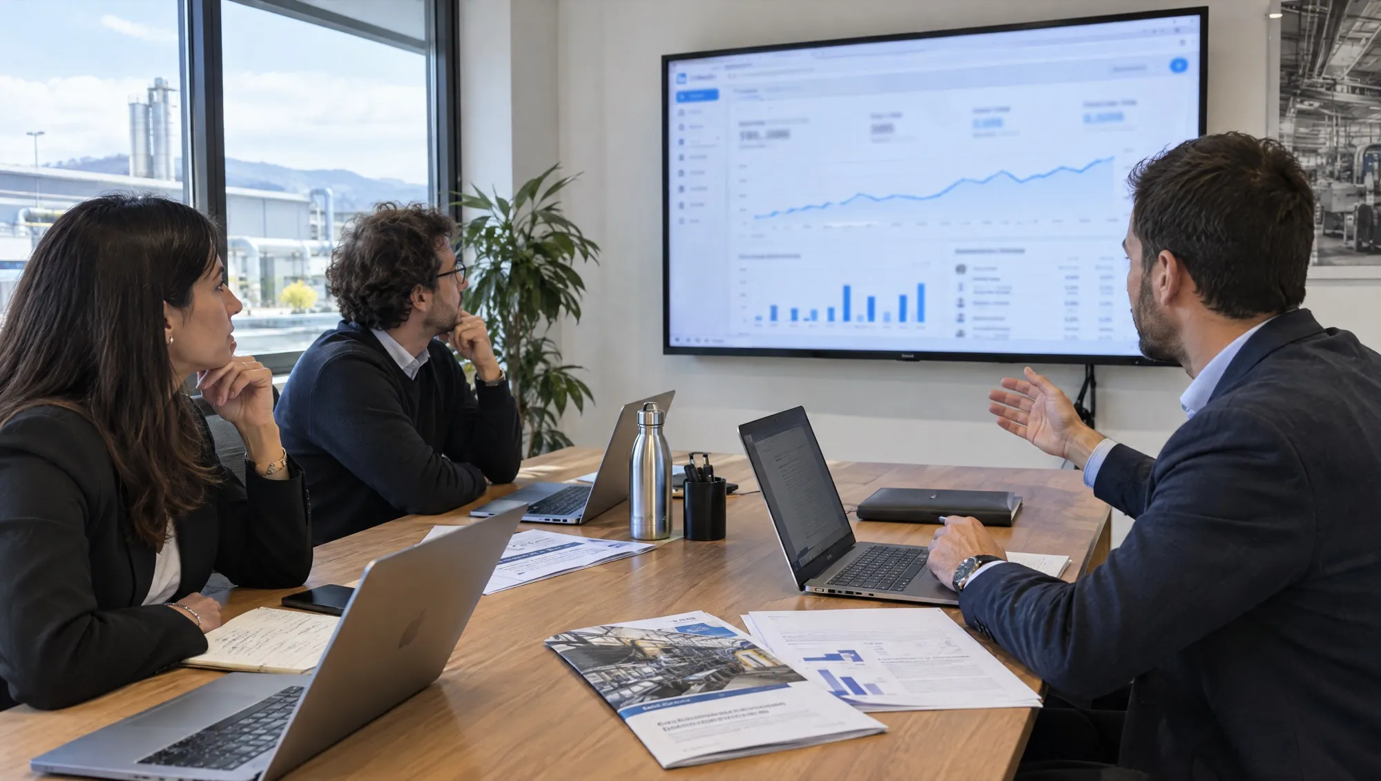 Riunione B2B, dettaglio di uno schermo con una campagna LinkedIn