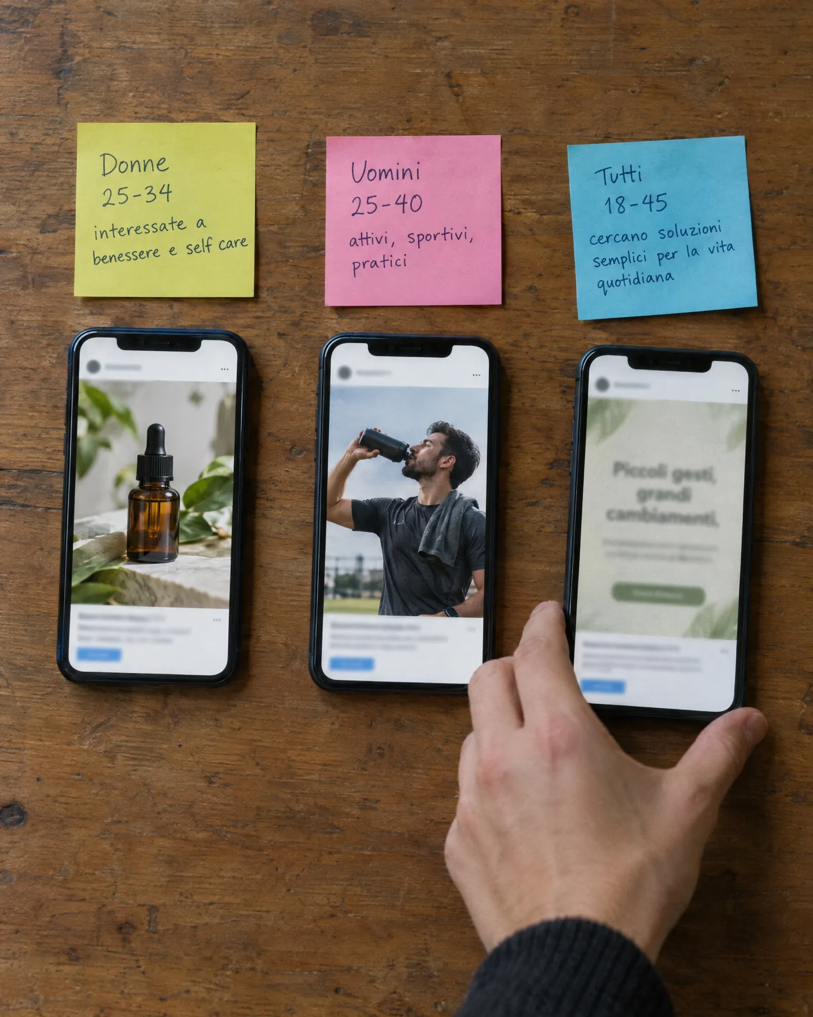 Varianti di annuncio stampate e appese con i numeri sotto