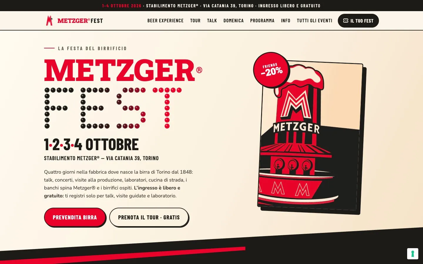 La landing del Metzger Fest 2026 su eventi.metzger1848.it