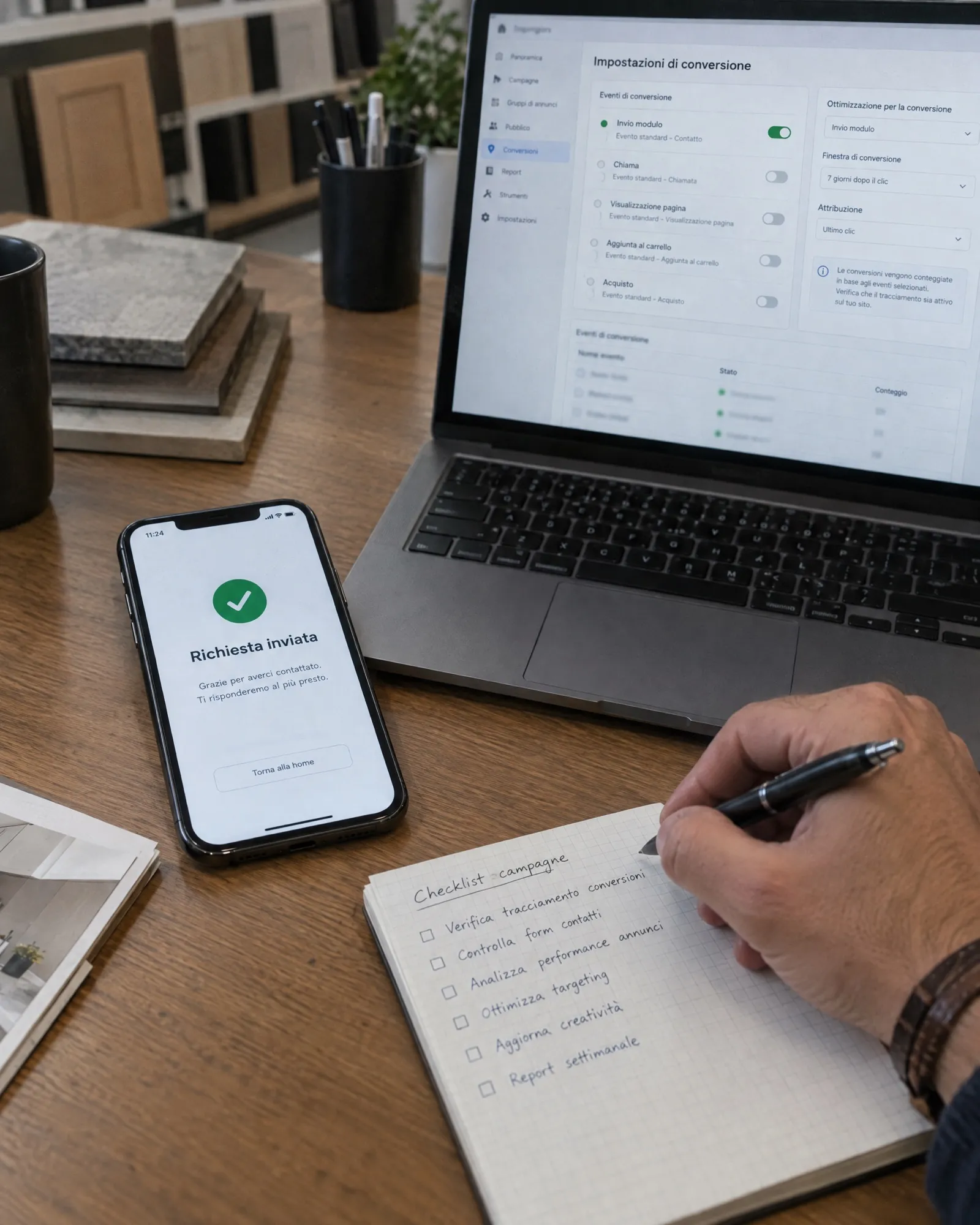 Verifica delle conversioni: modulo inviato sul telefono e impostazioni sul portatile